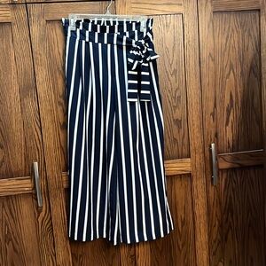 Navy Blue Striped Capris